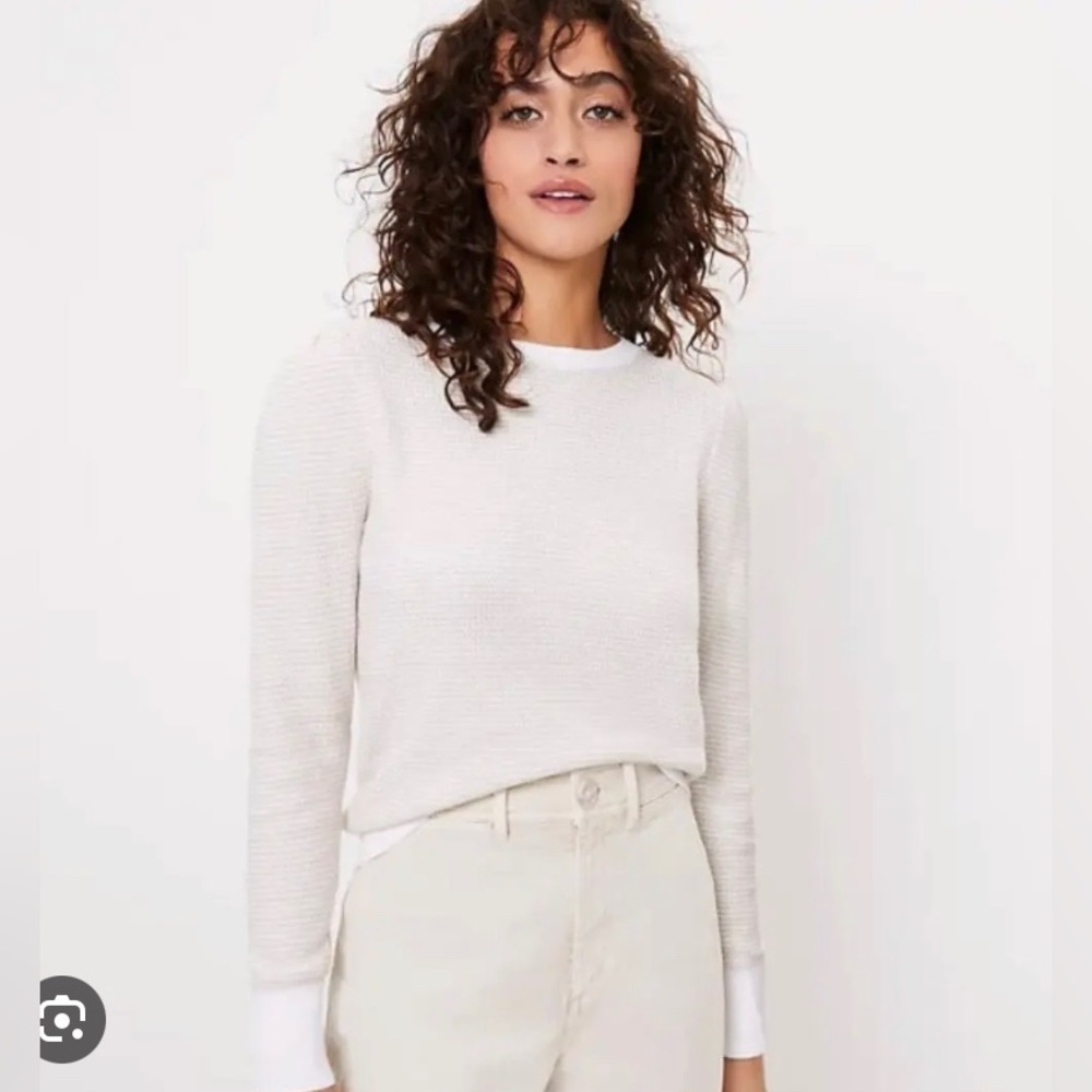 NWT LOFT Women's Striped Puff Sleeve Sweater